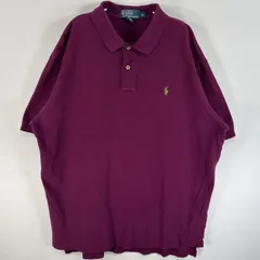 古着 90's/90年代 ポロバイラルフローレン Polo by Ralph Lauren 鹿の子 半袖 ポロシャツ ワンポイント ロゴ 刺繍 大きいサイズ 2ボタン XL  パープル 無地 メンズ