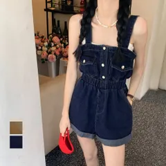 デニムサロペットショート丈オールインワン