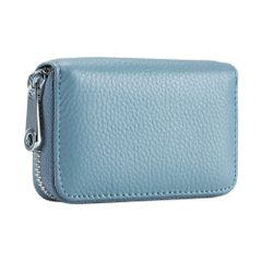 【人気商品】カードケース レディース メンズ クレジットカードケース RFIDカードケース [JoveJek] 磁気防止 スキミング防止 本革 大容量 多機能 名刺 学生証 名札 コイン お札入れ(qb004-Light blue)