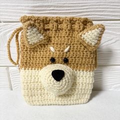 柴犬ポーチ　犬ポーチ　わんちゃん　柴犬　ハンドメイド　手作りポーチ　かぎ針編み　編み物　あみぐるみ
