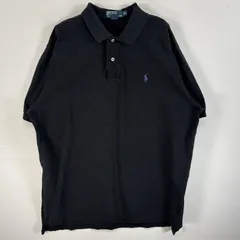 古着 90's/90年代 ポロバイラルフローレン Polo by Ralph Lauren 鹿の子 半袖 ポロシャツ ロゴ 刺繍 2ボタン 大きいサイズ XL  ブラック 無地 メンズ