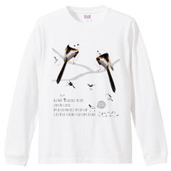 シマエナガ 北海道のまるい鳥 かわいい雪の妖精Tシャツ 0597 長袖 白限定