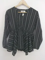 ◇ AZUL BY MOUSSY アズールバイマウジー ストライプ Vネック 長袖 ブラウス サイズS ブラック グレー レディース P  【中古】 【1209160005828】