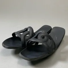 l*0様 美品HERMESエルメスアロハブラックフラットサンダルレディースサイズ エルメス アロハ ラバー サンダル 38 レディース ブラック