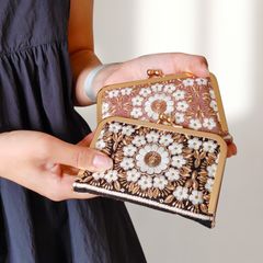 ハート刺繍 がま口 財布 ピンク インド刺繍カードケース ピンク