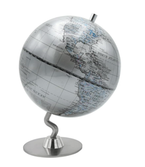 【hackgear】インテリア地球儀 アンティーク調 世界地図 地理 オブジェ 英語表記 空間演出 小道具 (シルバー)