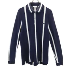 LACOSTE ラコステ フランス製 ストライプ柄 長袖 ポロシャツ 3 ネイビー メンズ 古着