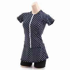 フィットネス水着 レディース スイムウェア 体型カバー 水玉 ドット ネイビー