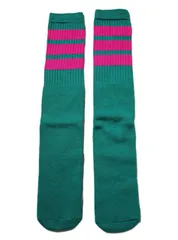 SkaterSocks (スケーターソックス) 22インチ ロング チューブソックス 靴下 US MADE 70年代 アメリカ製 スケートボード スケボー オールドスクール（ティール/グリーン×ピンク）