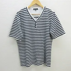 z■ビームス/BEAMS HEART VネックボーダーTシャツ/鹿の子【XL】白黒/men's/85【中古】■