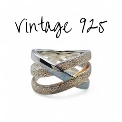 【交錯するライン】モダンアート Silver 925 刻印 90s Vintage Ring シルバー ヴィンテージ リング 19号 ワイド　クラシック