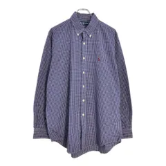 90年代 RALPH LAUREN ラルフローレン YARMOUTH ボタンダウン 長袖シャツ チェック ネイビー(メンズ 16)中古 古着 U7286