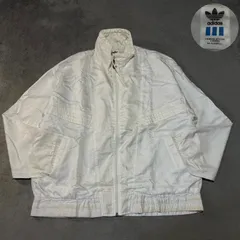 adidas アディダス NylonJacket ナイロンジャケット Windbreaker ウインドブレーカー ジップアップ ポリエステル Polyester デサント DESCENTE 90s 短丈 ShortLength White 白 ホワイト L