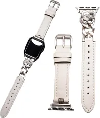 Royce&Roland Apple watch チェーン ＆ レザー バンド おしゃれ アップルウォッチ 時計 ベルト レザーバンド/メタル 本革/シルバー Series 10 9 8 7(ホワイト/シルバー,  40mm 41mm42mm)