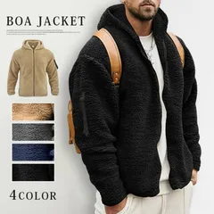 ボアジャケット メンズ 未使用 大きいサイズ 秋 冬 ブルゾン 防寒 裏ボア パーカー もこもこ フード付き フリースジャケット 厚手 保温 ジ