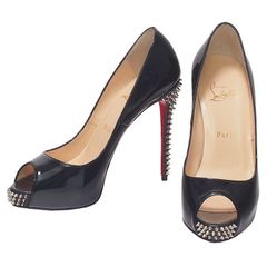 クリスチャンルブタン Christian Louboutin NVPS 120 スタッズ オープントゥ ピンヒール パンプス 1160528 サイズ38 パテント ブラック