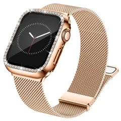 【在庫処分】ベルトとケース 一体型 アップルウォッチ アップルウォッチ セット ダイヤモンド カバー付き キラキラ レディース Watch Apple Series Apple 通気 メッシュ 6 金属 磁気 5 バンド バンド watch 4 ステンレス留め