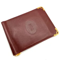 美品✨カルティエ　マネークリップ　マストライン　レザー　ボルドー　ゴールド金具 鑑定済み】正規品 カルティエ CARTIER マストライン 札入れ