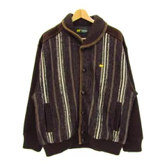 ゴールデンベア ニットジャケット カーディガン アウター ストライプ柄 メンズ Lサイズ ブラウン Golden Bear 【中古】