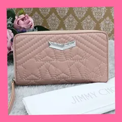 《 JIMMY CHOO 》　ジミーチュウ　ネフェル　スターステッチ　ウォレット　スターキルティング　ラウンドファスナー　長財布　ロングウォレット　本革　ピンク系　保存袋付　送料無料・匿名配送・最短即日発送いたします！　609