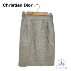 ☆美品☆ Christian Dior クリスチャンディオール タイトスカート ひざ丈 Iライン シンプルデザイン スリット きれいめ レディース グレー S v-81 送料無料