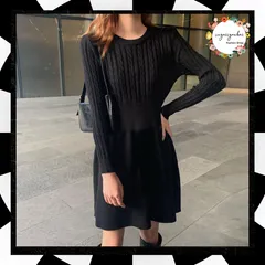ケーブル編みニットミニワンピース 韓国風 ウエストマーク Aラインワンピース 通勤通学 フレアワンピース シンプル ハイウエスト 長袖 膝上丈ワンピース 秋冬無地 きれいめワンピース 体型カバー ニット 10代20代30代