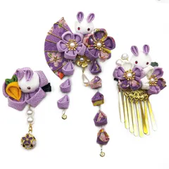 [JZOON] 髪飾り 3点セット 成人式 七五三 浴衣 袴 着物 振袖 和装 つまみ細工 花 卒業式 結婚式 人気 和服 ヘアーアクセサリー かんざし 結納 入学式 発表会 鈴付き 手作り