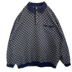 【海外規格3XL】古着　OAK CREEK　長袖ポロシャツ　総柄　裏起毛　オーバーサイズ