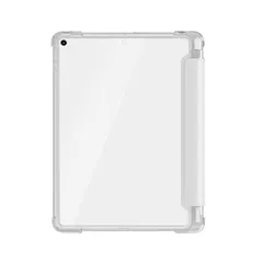 グレーホワイト タブレットケースカバー・Apple iPad 10.2インチ用 第7/8/9世代 (2019/2020/2021モデル) ケース/カバー 手帳型 ペン収納 スタンド機能 保護ケース 背面透明 タブレットカバー 上質PUレザー 手帳型カバー おし