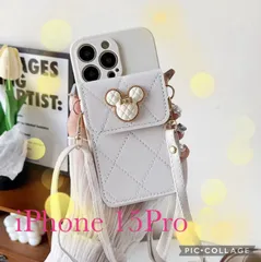 【送料無料】ディズニー風 iPhone15Proケース ホワイト キャメル ブラック 大人可愛い キラキラデザイン ストラップ付き