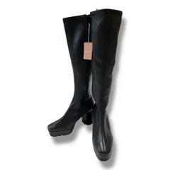 未使用 タグ付き ESPERANZA エスペランサ ゆる傾斜ロングブーツ サイドジップ ソックスブーツ 太ヒール 脚長効果 歩きやすい サイズS　レディース ブラック 秋 久喜倉庫店 K212H