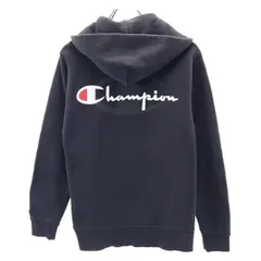 チャンピオン USA製 90s 青タグ ロゴ刺繍 スウェットパーカー M ネイビー系 Champion バックプリント 裏起毛 長袖 メンズ 【中古】  【230419】