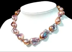 稀少　エレガントな天然パープル色！最高の照り 大珠バロックネックレス１５ｍｍ－２５ｍｍ前後