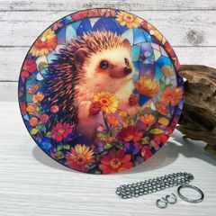 【ハリネズミ】サンキャッチャー風アクリルオーナメント｜吊り下げ式ステンドグラス風インテリア／窓・壁装飾◎