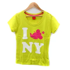 トミーガール tommy girl × ディズニー Disney Tシャツ カットソー 半袖 Uネック ミニー ロゴプリント XS ネオンイエロー /SY35