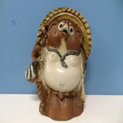 未使用品大きな信楽タヌキの陶器置物 楽器付き琵琶法師