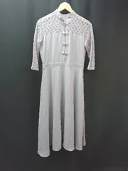 ◇ merlot plus レース チャイナボタン サイドジップ 七分袖 ロング ワンピース 表記なし パープル レディース E  【1309250012382】