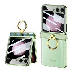 新品 DEMCERT Galaxy Z Flip6 ケース Flip6リングケース Z Flip6ケース 純正 メッキ クリスタルカバー ガラスフィルム付き/リング付き/レンズ保護/折りたたみ/ヒンジ保護/擦り傷防止/耐衝撃/おしゃれ/全身保護 Flip6ca