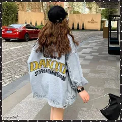 デニムジャケット レディース バックロゴ刺しゅう デニムコート 体型カバー 春秋冬 アウター ゆったり 英字プリント Gジャン オシャレ カジュアルトップスライトアウター韓国 ジージャン 着やせ 羽織 ストリートのサムネイル