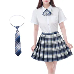 新品 [Moerstar] 制服セット スカート jk コスプレ 4点セット プリーツスカート コスプレ JK 女子高生 制服セット チェックスカート ハロウィン 制服 スカート 半袖 長袖 シャツ ネクタイ ボウタイ 女子高生制服 セーラー服 パーティー衣装