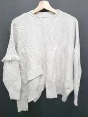 ◇ ⊇ OSMOSIS オズモーシス ケーブル編み 切替 長袖 プルオーバー ニット サイズONE ライトグレー系 レディース E  【1506250014549】