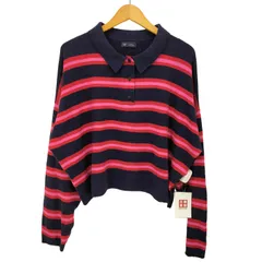 ギャップ Gap 24AW CASHSOFT POLO NAVY PINK STRI ボーダー クロップド ポロ ニット レディース import：XL 