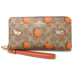 【新品 未使用】コーチ 財布 COACH アウトレット シグネチャー ロング ジップ アラウンド ウォレット オレンジ プリント フルーツ柄 長財布 CAO92 IMTAM