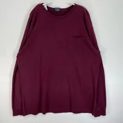 古着 ポロバイラルフローレン Polo by Ralph Lauren 長袖Tシャツ ロゴ　刺繍 クルーネック 胸ポケット L  ワインレッド系 無地 メンズ
