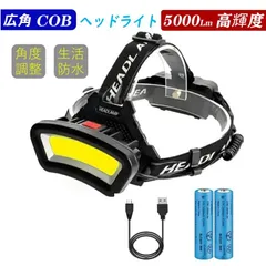 【１個セット電池２本付き】広角 ヘッドライト COB LEDヘッドライト 5000ルーメンusb充電式 夜釣り 最適 登山 キャンプ アウトドア 災害 停電用 軽量 ヘルメットライトのサムネイル