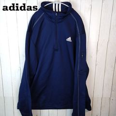 adidas アディダス ハーフジップ プルオーバージャケット ジャージ  刺繍ロゴ ネイビー (メンズ XL)