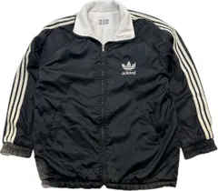 adidas アディダス 裏フリース トレフォイル ナイロンジャケット ブラック ホワイト L メンズ 秋冬 ストリート アメカジ 人気 古着■DB313