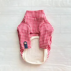 《胴回り40》レッドギンガムチェック×ハイネックのロンT犬服 ハンドメイド