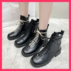 【おしゃれ】 厚底 ショートブーツ レディース 裏起毛 ミドルブーツ韓国風/ショートブーツ 黒/ワークブーツお洒落 カッコいい レースアップ ブーツ 履き おすすめ おしゃれ　人気 上品 3JIANLONG-054