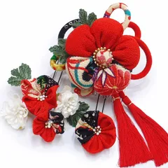 髪飾り 成人式 振袖 袴 ３点セット 赤 椿 大人 浴衣 かんざし 簪 卒業式 フォーマル 結婚式 花飾り つまみ細工 ちりめん W58 W294-385 髪飾り 赤 m981　WSi